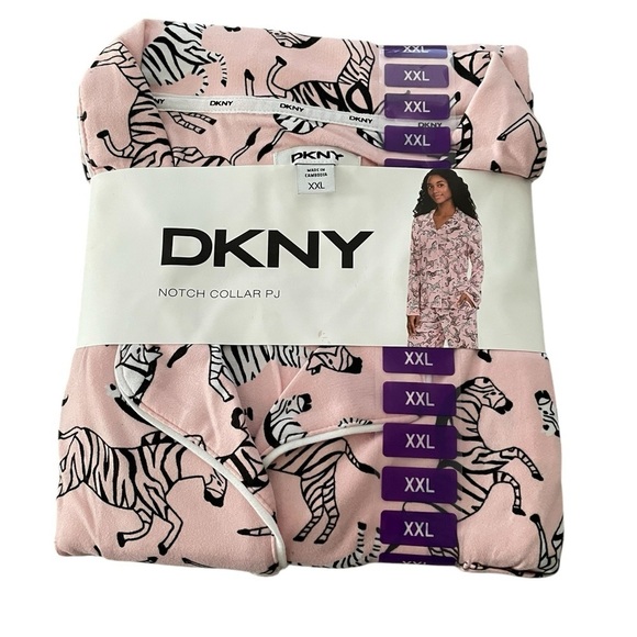DKNY Women's Soft Knit Zebra Print Long Sleeve Pajama Set Pink Size XXL - Picture 5 of 7